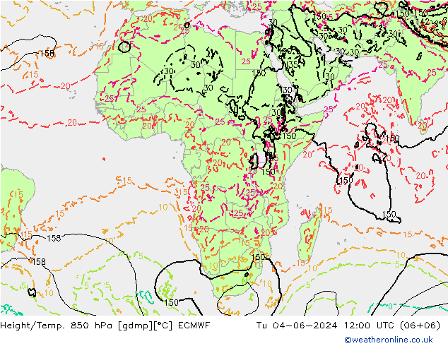 Z500/Rain (+SLP)/Z850 ECMWF Út 04.06.2024 12 UTC