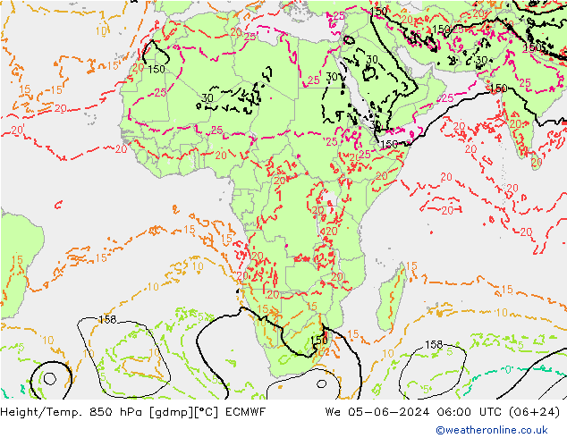 Height/Temp. 850 hPa ECMWF mer 05.06.2024 06 UTC