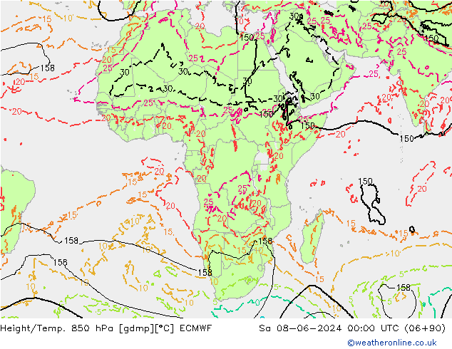 Height/Temp. 850 hPa ECMWF so. 08.06.2024 00 UTC