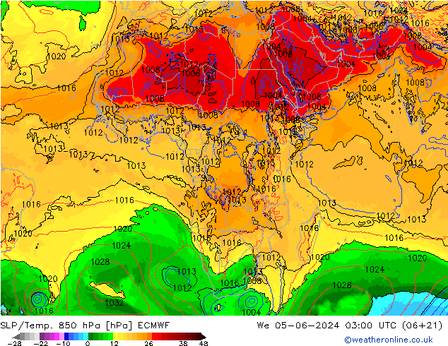 SLP/Temp. 850 hPa ECMWF mer 05.06.2024 03 UTC