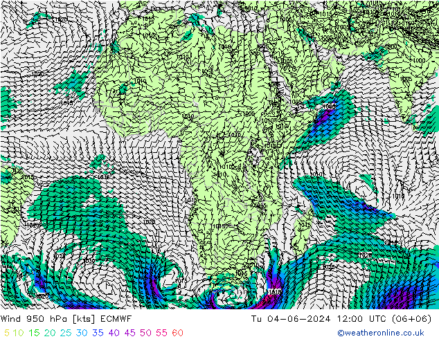 Wind 950 hPa ECMWF Tu 04.06.2024 12 UTC