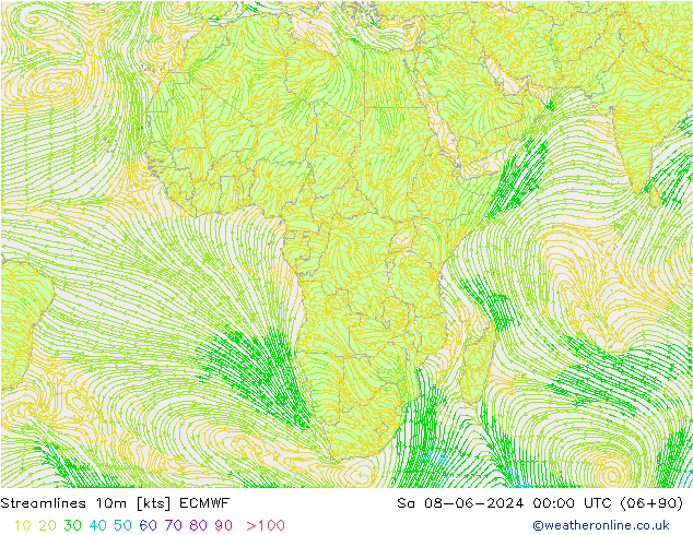 Streamlines 10m ECMWF So 08.06.2024 00 UTC