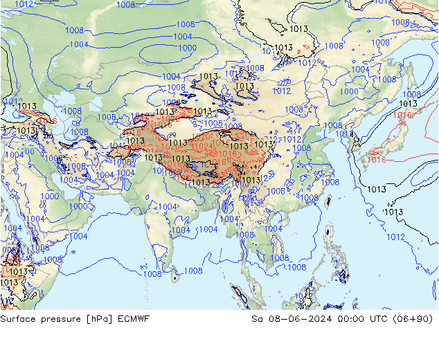 Surface pressure ECMWF Sa 08.06.2024 00 UTC