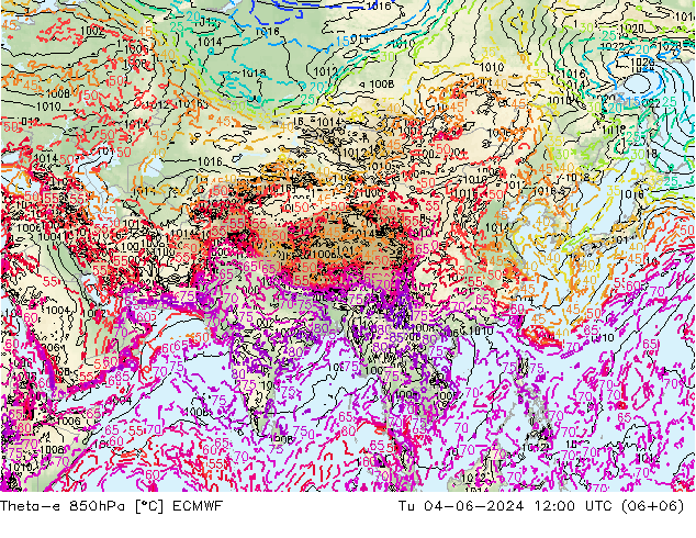 Theta-e 850hPa ECMWF mar 04.06.2024 12 UTC