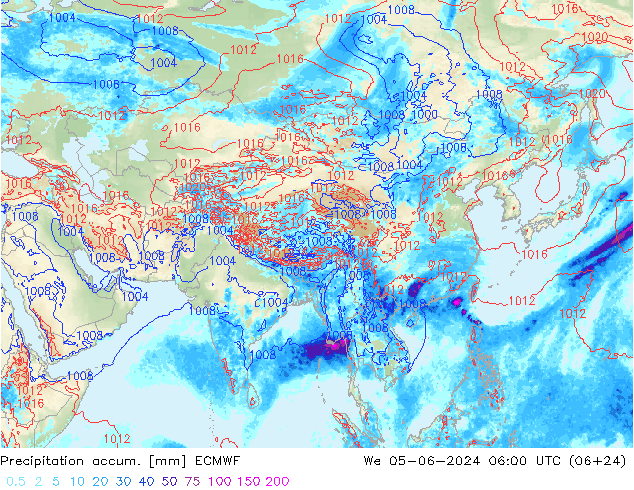 Totale neerslag ECMWF wo 05.06.2024 06 UTC