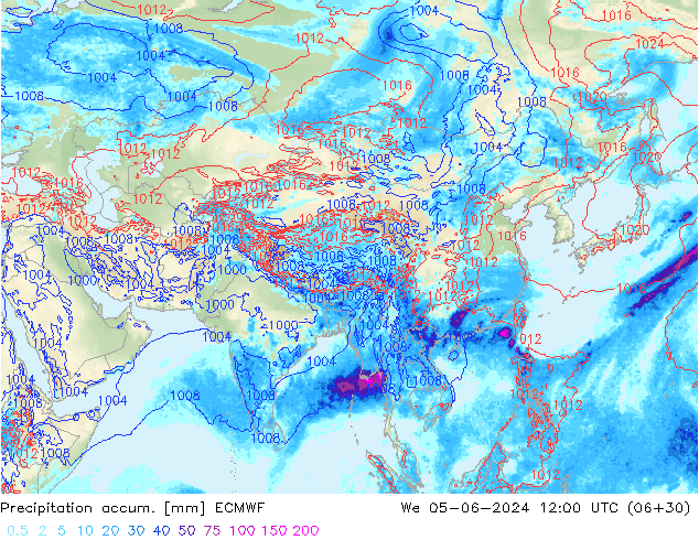 Precipitation accum. ECMWF śro. 05.06.2024 12 UTC
