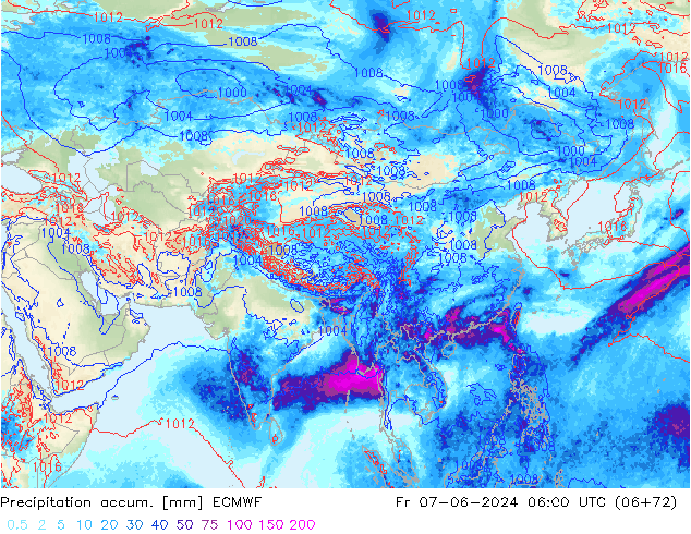 Precipitation accum. ECMWF ven 07.06.2024 06 UTC