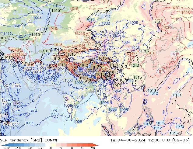 SLP tendency ECMWF Tu 04.06.2024 12 UTC