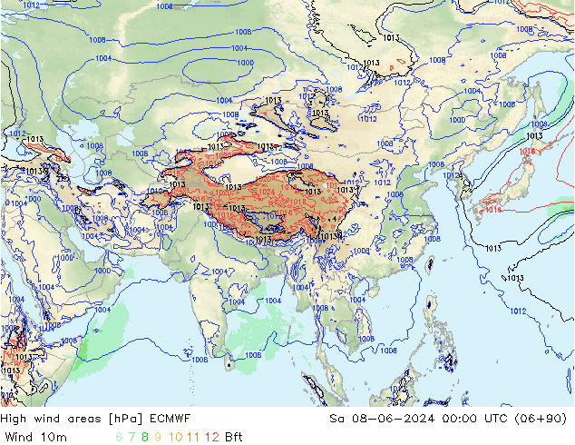 High wind areas ECMWF Sa 08.06.2024 00 UTC