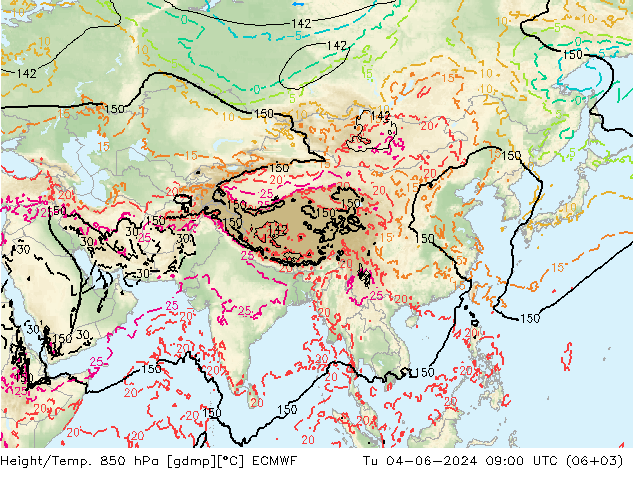 Height/Temp. 850 hPa ECMWF Tu 04.06.2024 09 UTC