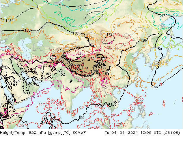 Z500/Rain (+SLP)/Z850 ECMWF Tu 04.06.2024 12 UTC