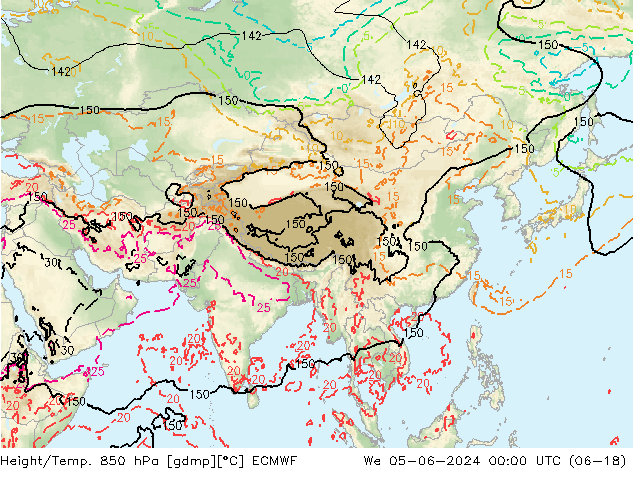 Height/Temp. 850 hPa ECMWF We 05.06.2024 00 UTC