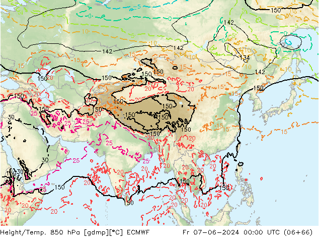 Hoogte/Temp. 850 hPa ECMWF vr 07.06.2024 00 UTC