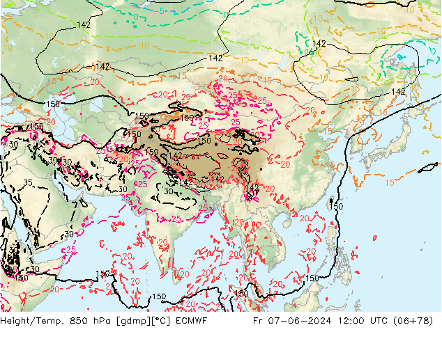 Z500/Yağmur (+YB)/Z850 ECMWF Cu 07.06.2024 12 UTC