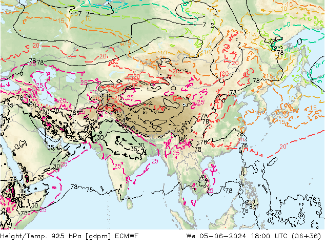 Height/Temp. 925 hPa ECMWF mer 05.06.2024 18 UTC