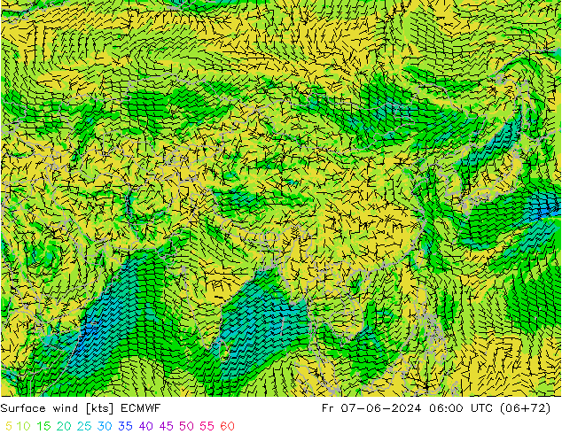 Rüzgar 10 m ECMWF Cu 07.06.2024 06 UTC