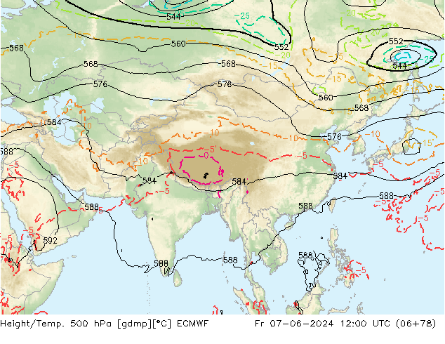 Z500/Yağmur (+YB)/Z850 ECMWF Cu 07.06.2024 12 UTC