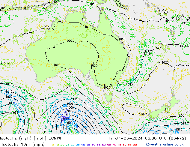 Isotachs (mph) ECMWF Fr 07.06.2024 06 UTC