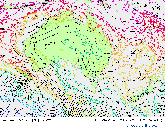 Theta-e 850hPa ECMWF Qui 06.06.2024 00 UTC