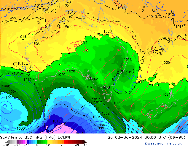 SLP/Temp. 850 гПа ECMWF сб 08.06.2024 00 UTC