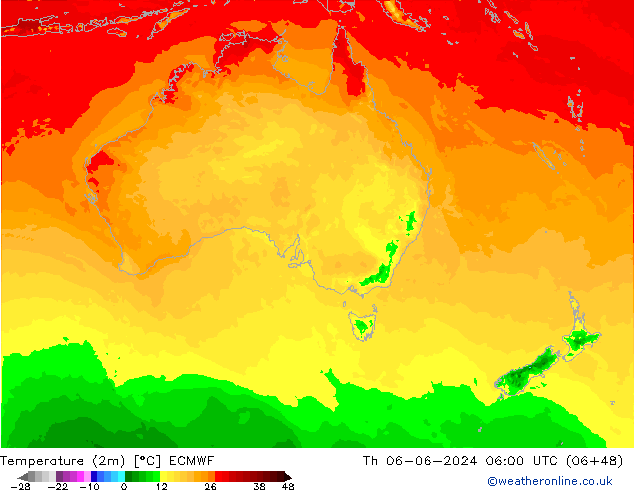 Temperature (2m) ECMWF Th 06.06.2024 06 UTC