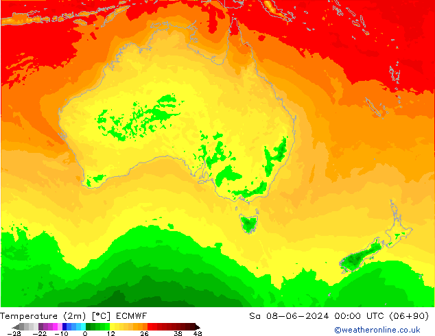 Temperatuurkaart (2m) ECMWF za 08.06.2024 00 UTC