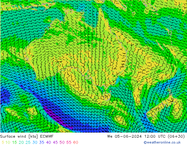 Surface wind ECMWF We 05.06.2024 12 UTC