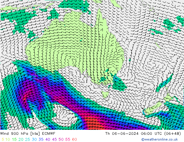 Rüzgar 900 hPa ECMWF Per 06.06.2024 06 UTC