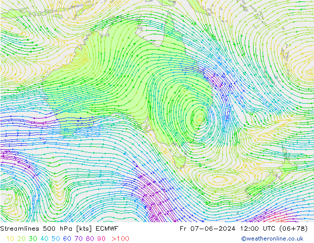 Linea di flusso 500 hPa ECMWF ven 07.06.2024 12 UTC