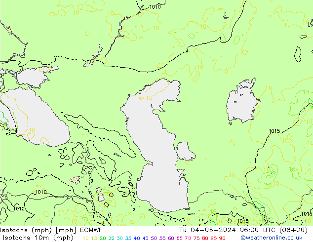 Izotacha (mph) ECMWF wto. 04.06.2024 06 UTC