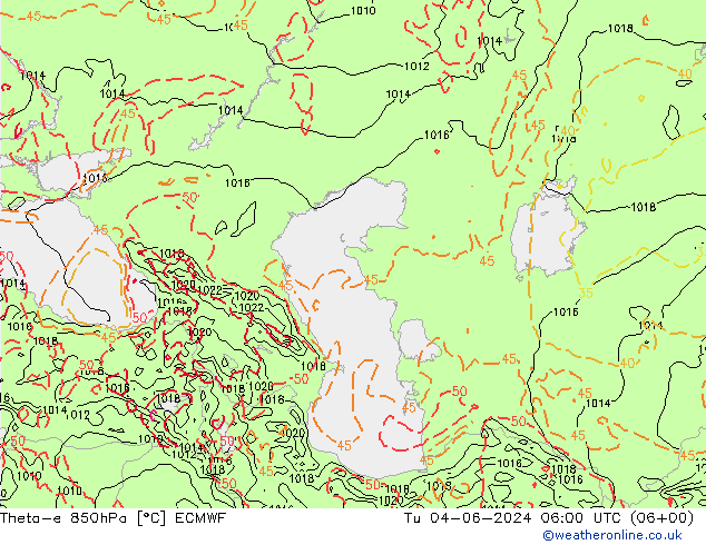 Theta-e 850hPa ECMWF Sa 04.06.2024 06 UTC