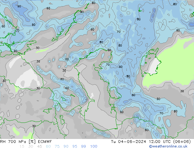 RH 700 гПа ECMWF вт 04.06.2024 12 UTC