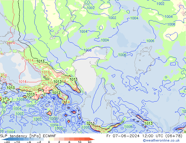 Tendencia de presión ECMWF vie 07.06.2024 12 UTC