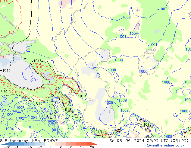 Druktendens (+/-) ECMWF za 08.06.2024 00 UTC