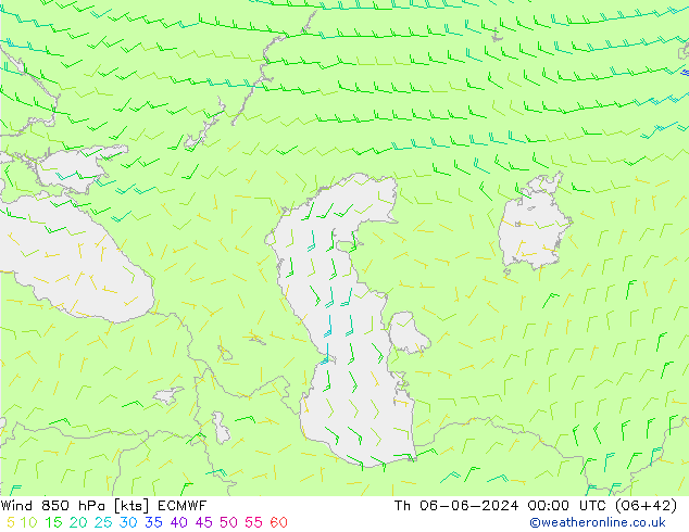 wiatr 850 hPa ECMWF czw. 06.06.2024 00 UTC