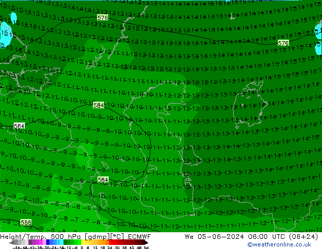 Z500/Rain (+SLP)/Z850 ECMWF We 05.06.2024 06 UTC