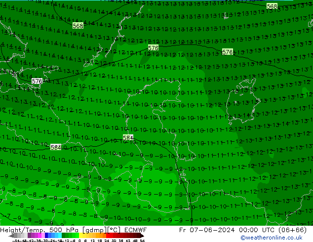 Z500/Rain (+SLP)/Z850 ECMWF Fr 07.06.2024 00 UTC