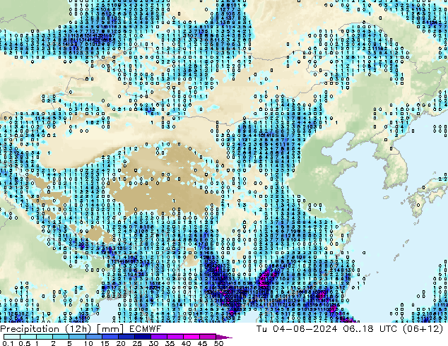 Precipitação (12h) ECMWF Ter 04.06.2024 18 UTC