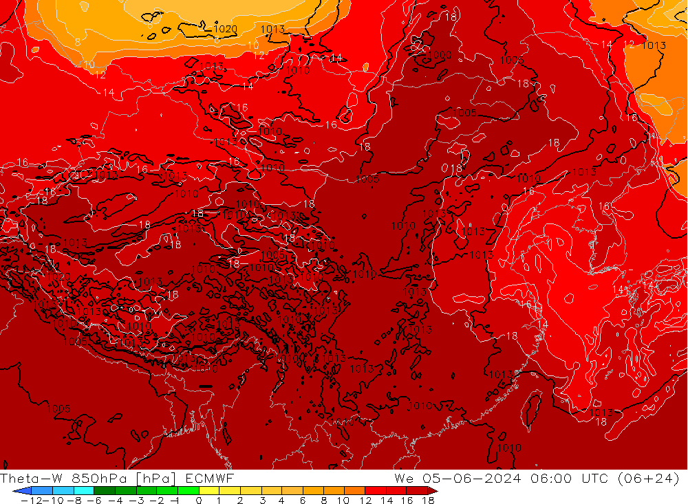 Theta-W 850hPa ECMWF 星期三 05.06.2024 06 UTC