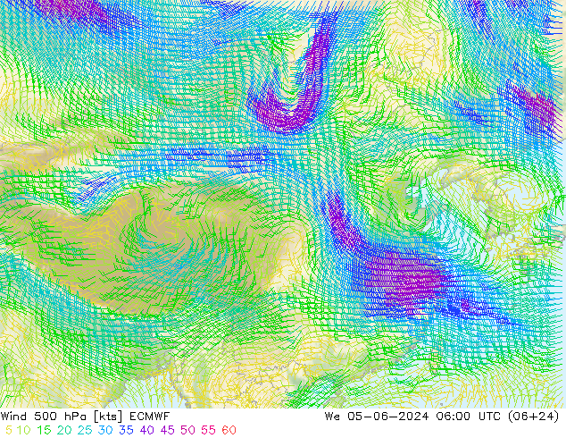 Wind 500 hPa ECMWF wo 05.06.2024 06 UTC