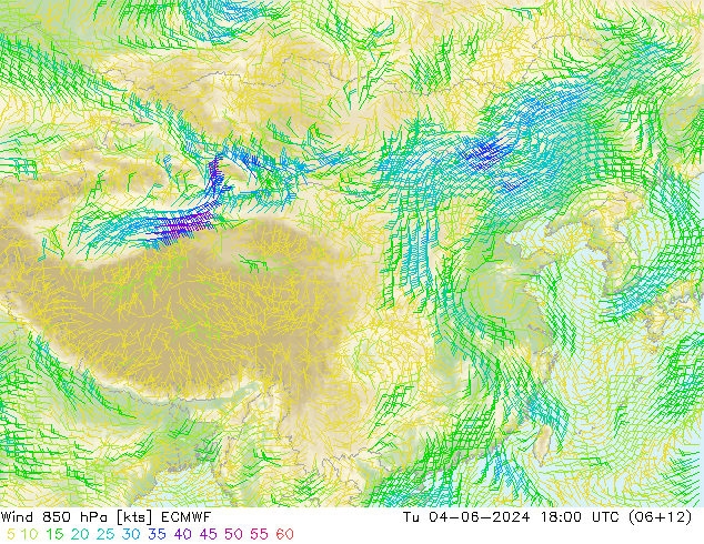 风 850 hPa ECMWF 星期二 04.06.2024 18 UTC