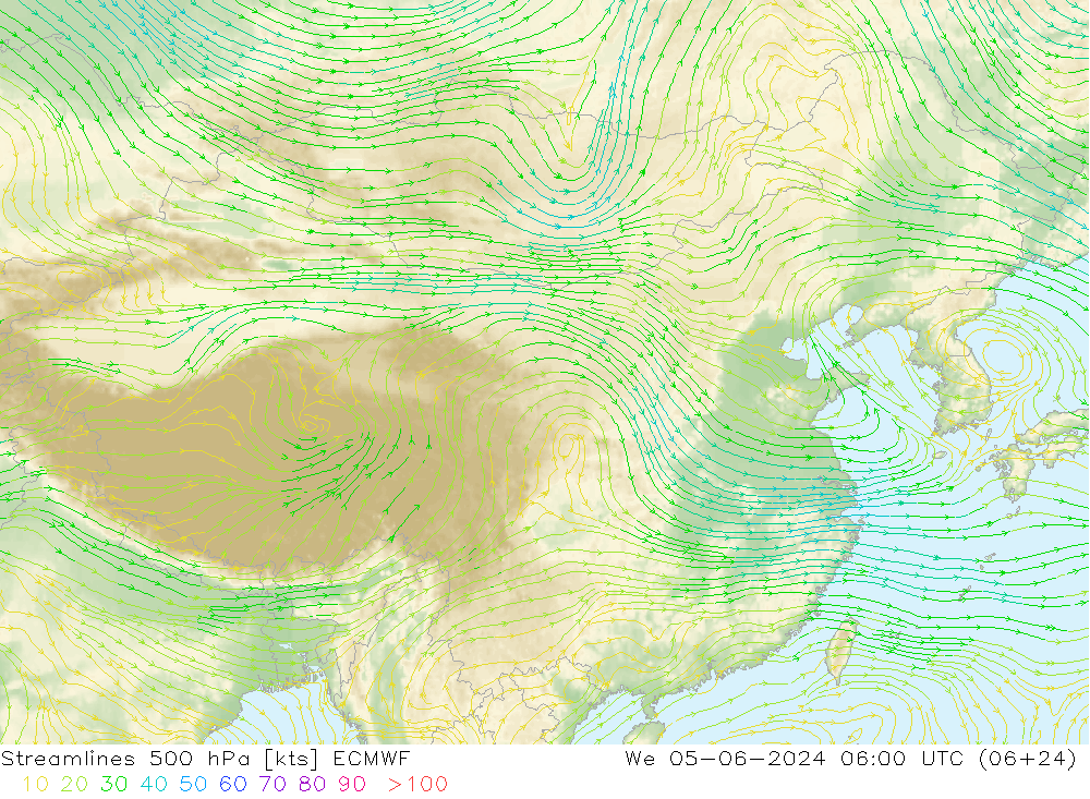 Stromlinien 500 hPa ECMWF Mi 05.06.2024 06 UTC