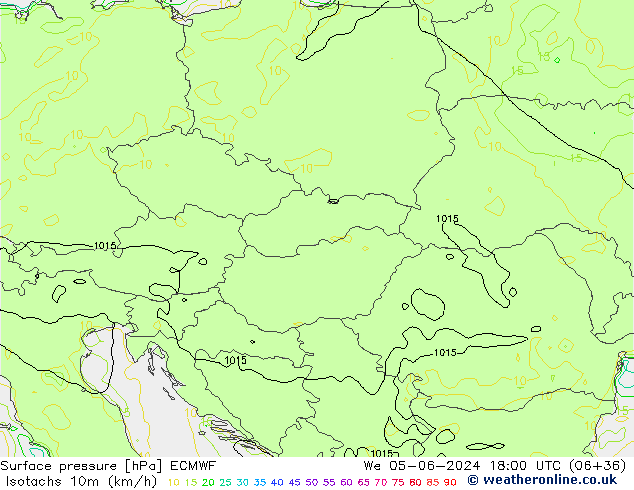 Isotachs (kph) ECMWF mer 05.06.2024 18 UTC