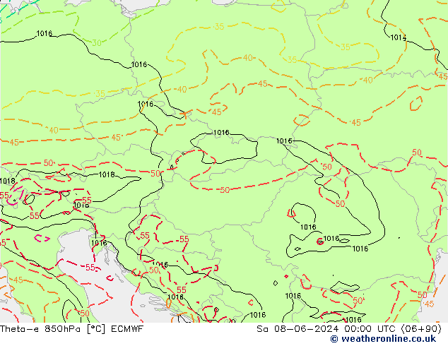 Theta-e 850hPa ECMWF sab 08.06.2024 00 UTC