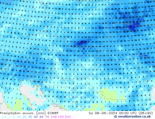 Precipitation accum. ECMWF so. 08.06.2024 00 UTC