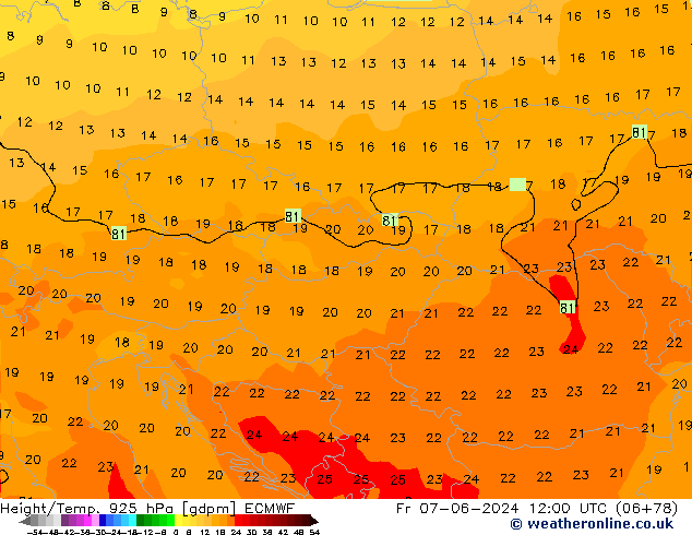 Height/Temp. 925 hPa ECMWF pt. 07.06.2024 12 UTC