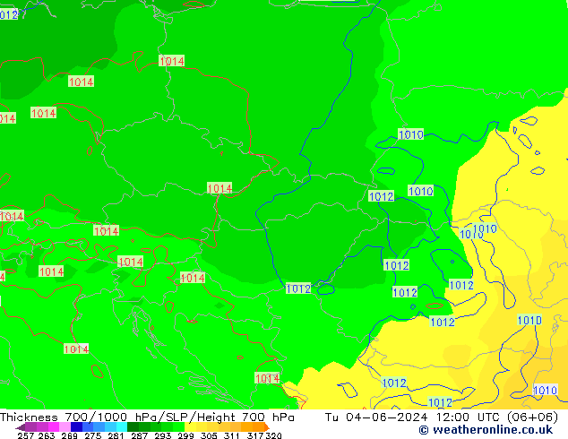 Thck 700-1000 hPa ECMWF Tu 04.06.2024 12 UTC