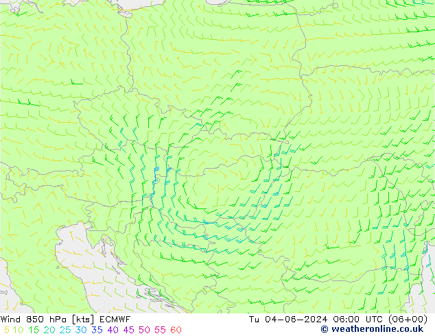 ветер 850 гПа ECMWF вт 04.06.2024 06 UTC