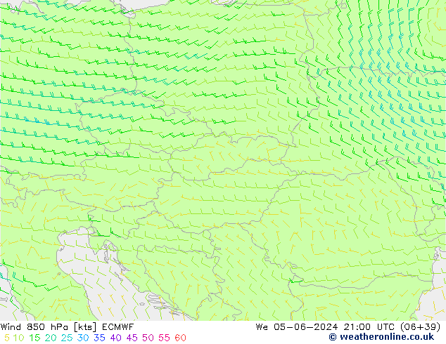 wiatr 850 hPa ECMWF śro. 05.06.2024 21 UTC