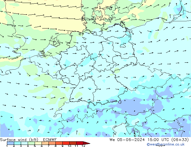 Surface wind (bft) ECMWF St 05.06.2024 15 UTC